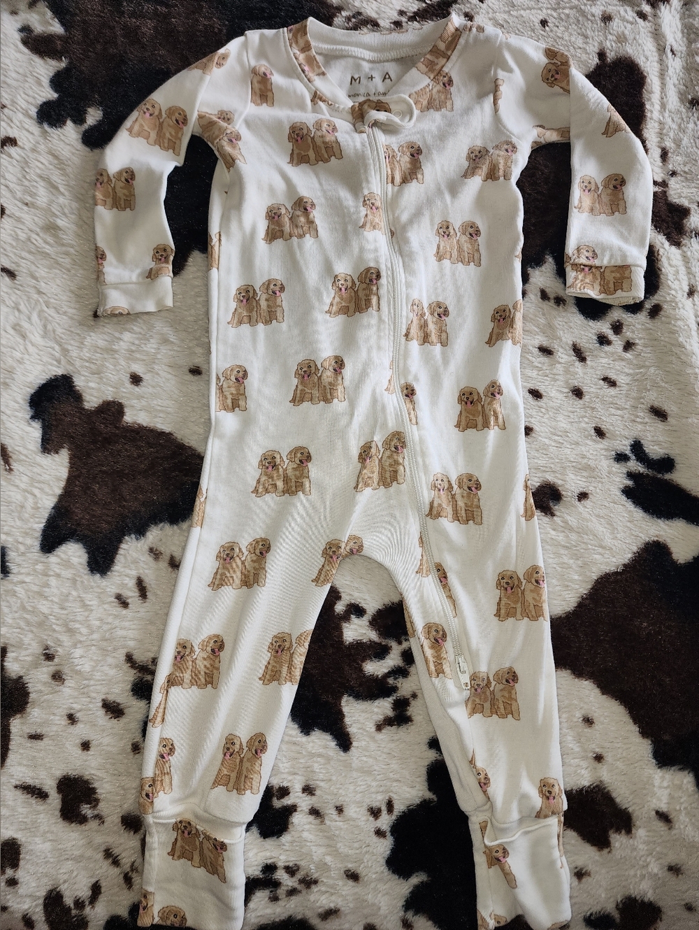 Cream Puppy Print One-Piece Pajamas